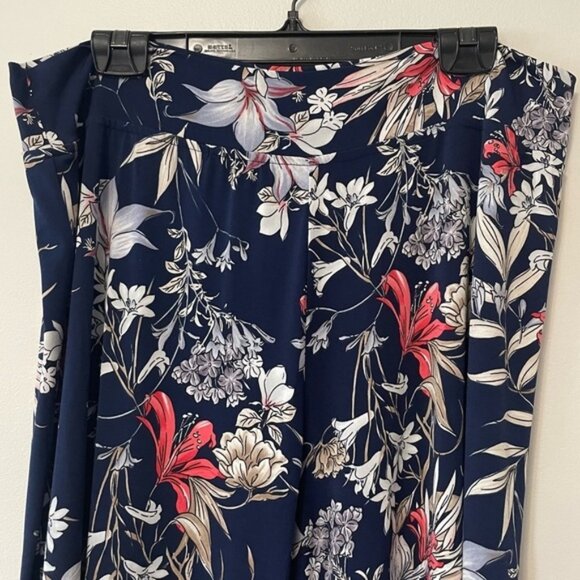New Kim & Co Wide Leg Navy Blue Floral Stretch Pants Size XXXL bin 1G - Picture 3 of 5